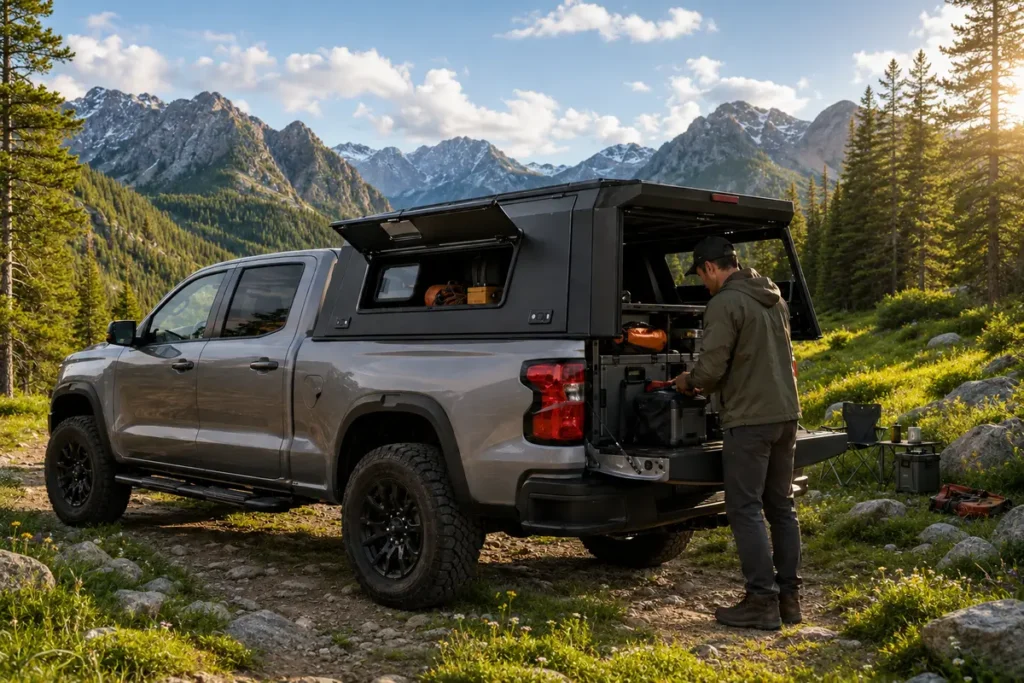 best off-road canopy for overlanding in a green mountain landscape