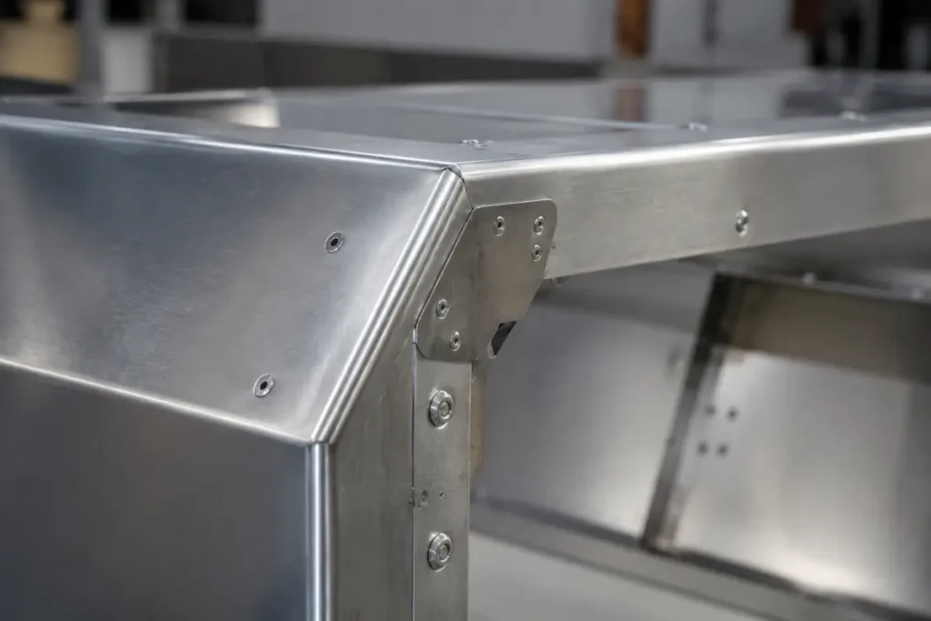 5052 aluminum canopy panel detail with reinforced corner and precision fasteners