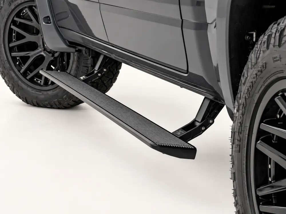 Automatic electric running board with two support brackets for pickup trucks