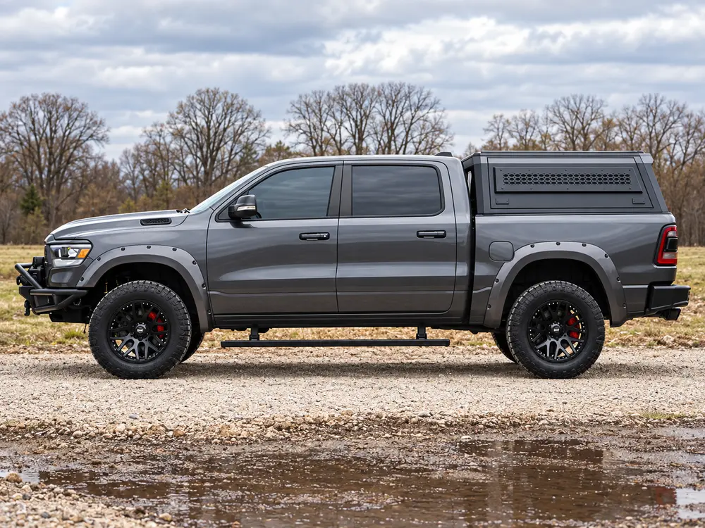 Electric running boards for full-size pickup trucks with two support brackets per side