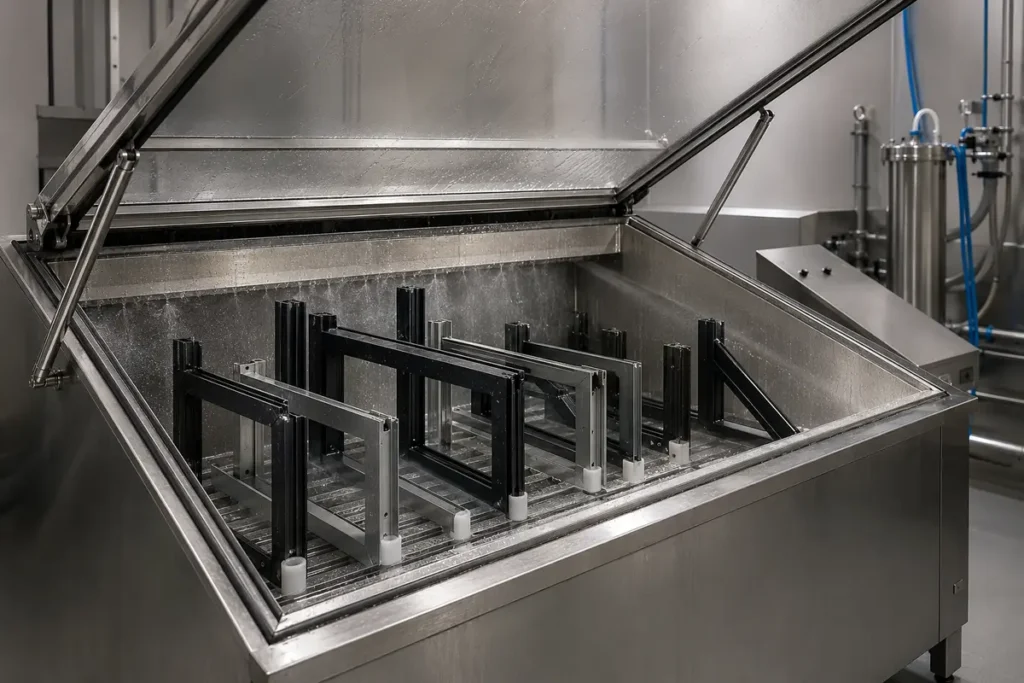 Internal salt spray testing of coated aluminum truck canopy components
